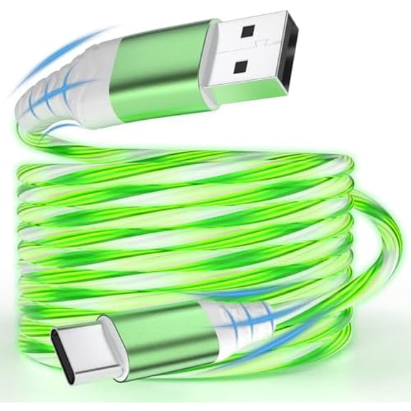 USB C Flowing LED Charging Cable, Light Up Charger Cord for iPhone 17/16/15, Samsung, iPad, Android, and More, Night Visible Cable with Flowing Light, Charge & Sync (Green, 6.6FT)