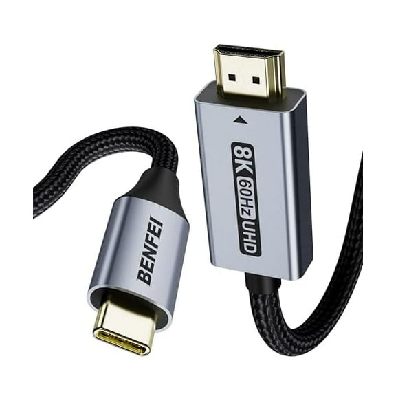 USB C to HDMI 2.1 Cable (8K@60Hz, 4K@240Hz, 6ft, Aluminum Shell, Nylon Braided) Compatible with iPhone 15/16 Pro/Max, MacBook Pro/Air 2023, iPad Pro, Surface Book 2 More