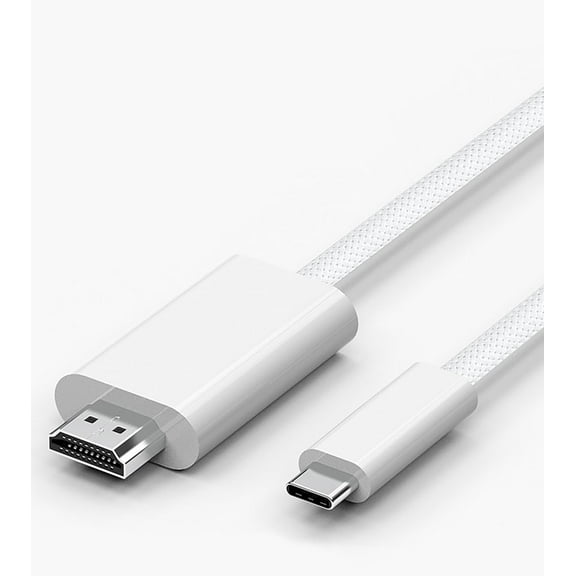 USB-C to HDMI 4K60Hz Nylon Braided Cable for iPhone 15 MacBook Pro Air iPad Pro, USB 3.1 Type C Digital AV HDMI 2.0 Cord Compatible with Samsung Galaxy S23, Pixelbook, XPS More (White, 6 Feet)