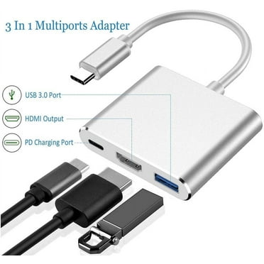 USB-C to HDTV Adapter, 3 in 1 Type C to HDTV 4K Adapter Digital AV Cable and USB C Charging Port and USB 3.0 Port with 1080P