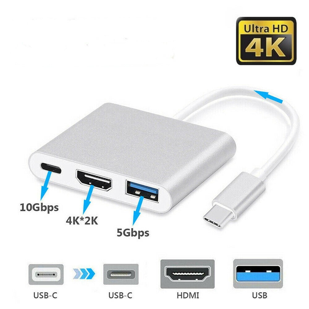 USB-C to HDMI Adapter 4K 3-in-1 Type C Adapter Multiport AV Converter USB  3.0 Type-C to HDMI 4K Compatible with MacBook Pro/iPad  Pro/S8+/S9+/Projector/Monitor 