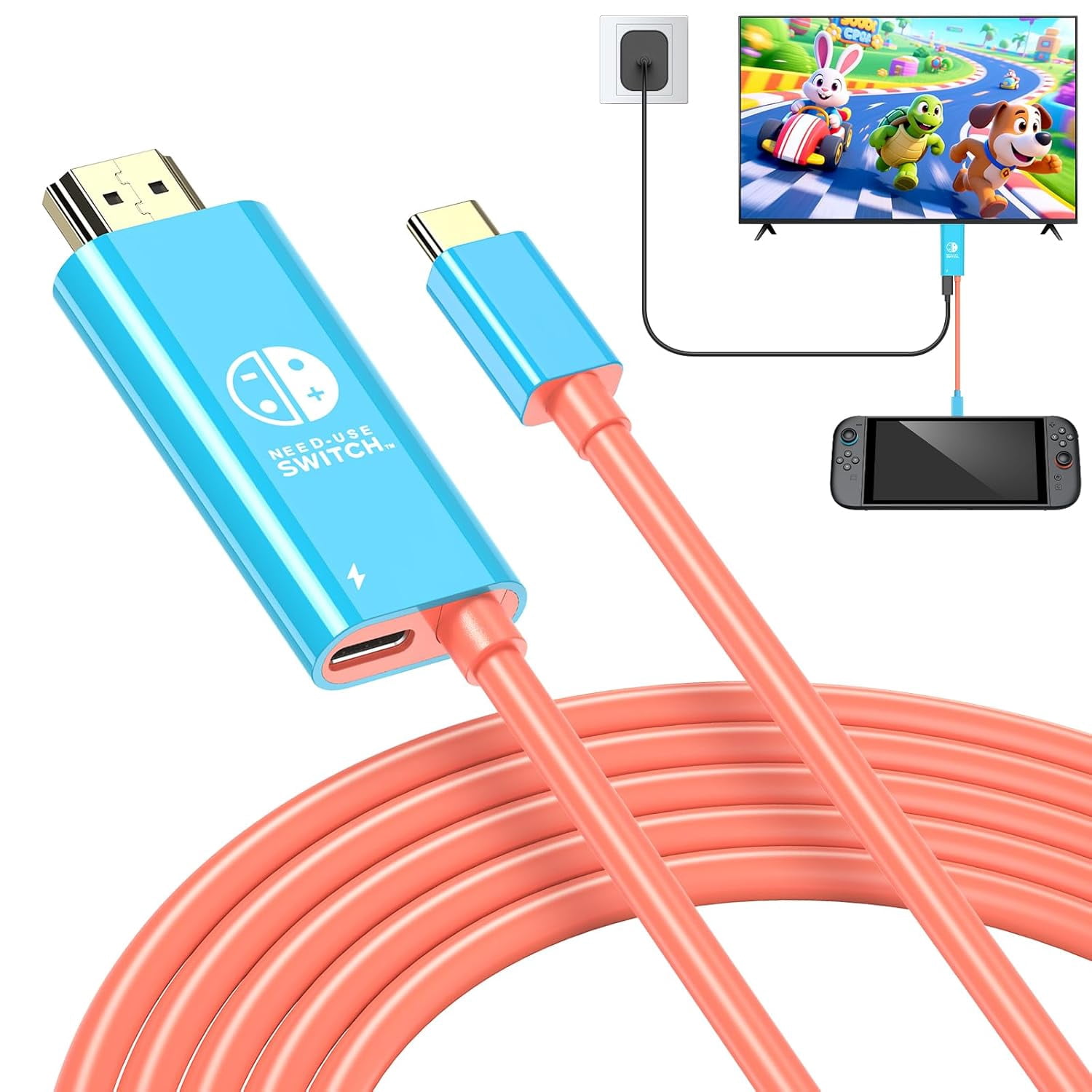 USB C to HDMI Adapter Cable for Nintendo Switch/OLED, Switch Dock 4K HDMI Splittter with 100W Charging Port, 6FT Type C to HDMI Cabl for Switch OLED, HDTV, MacBook Pro, iPhone 16 15