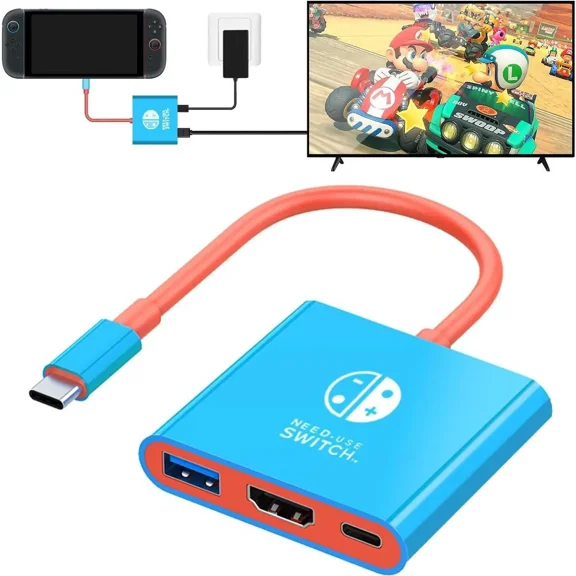 USB C to HDMI Adapter for Switch 2, Dock 3 in 1 TV Switch Adapter with 4K HDMI Cable, 100W Type C Charging, Compatible with Switch 2, N Switch, Steam Deck, Smartphones, PC