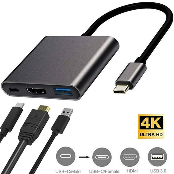 USB C to HDMI Adapter, USB 3.1 Type C Hub to Digital AV Multiport Adapter with 4K Output, USB 3.0 Port/Charging Port Compatible Chromebook/MacBook/iMac/Samsung/Projector/Monitor/Yoga