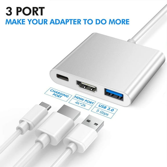 USB C to HDMI Adapter, USB 3.1 Type-C Hub to HDMI 4K+USB 3.0+USB-C Charging Port, Macbook/iMac HDMI Adapter,USB-C Digital AV Multiport Adapter for MacBook Pro/ iPad Pro/S8+/S9+/Projector/Monitor
