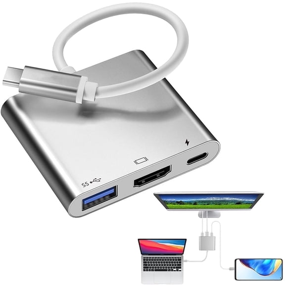 USB C to HDMI Adapter, Type-C to 4K HDMI Adapter with 60W PD & USB 3.0 Port, Digital AV Multiport Adapter for MacBook Pro/air, iPad Pro/air, iPhone 15Pro/16, Switch,Tablets and More USB-C Devices.