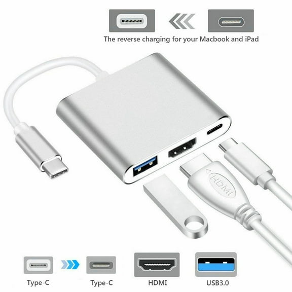 USB C to HDMI Multiport Adapter,Type C Hub to 4K HDMI with USB 3.0 Port and USB C Charging Port, USB-C to HDMI Adapter for MacBook Air/MacBook Pro/ipad pro/Galaxy S10/S9/Surface Book 2/Go/Pro 7