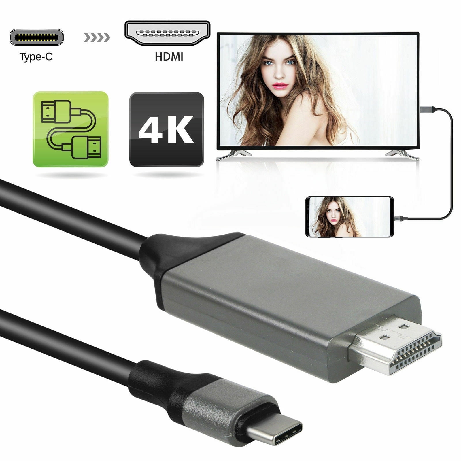 USB C to HDMI Cable 4K. Type C HDMI TV Adapter Cord for Samsung Galaxy S10,S9,S8 Plus,Note 10/9/8,MacBook Pro 2018,Mac,iMac,Surface Pro 7,HP,Asus,Chromebook,Dell XPS 15/13