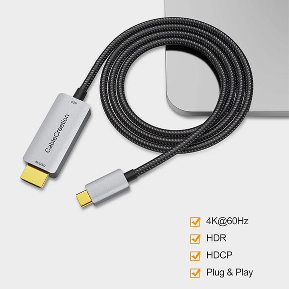 USB C to HDMI Cable 6FT with HDR 4K@60Hz, 2K@144Hz, 2K@120Hz, CableCreation USB Type C to HDMI Cable Thunderbolt 3 Compatible for MacBook Pro/Air, iMac, iPad Pro 2020, Galaxy S20 S10/Note 10