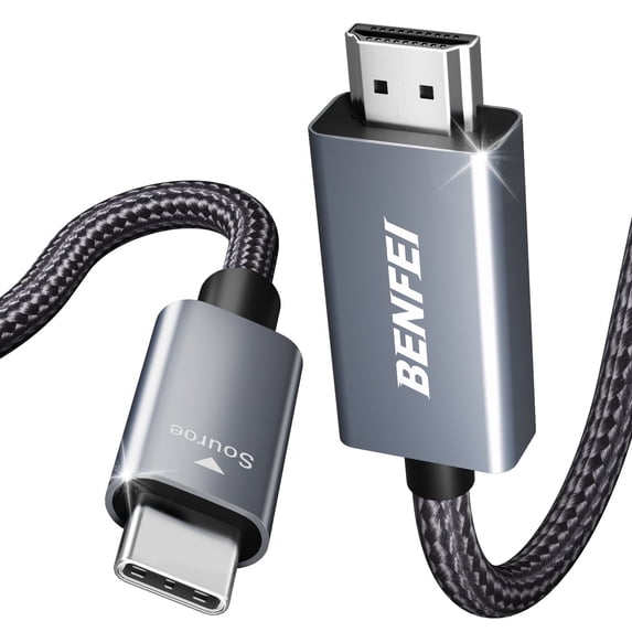 Benfei USB C to HDMI Cable 6 ft Gray Nylon Braided 4K@60Hz for iPhone 15 Pro Max