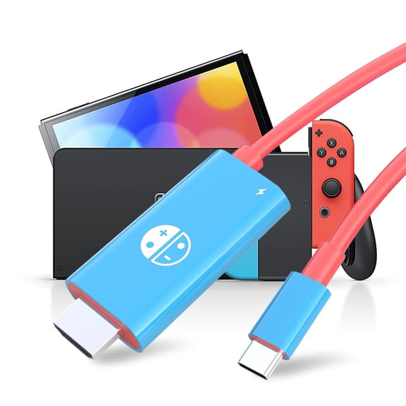 USB C to HDMI Cable for Nintendo Switch & Switch OLED, 2M/6.6FT Mini TV Dock with 1080P@60Hz Output,100W PD Charging Port, USB C to HDMI Adapter for Laptop,Tablet, Mobile Phone,Steam Deck-Red Blue