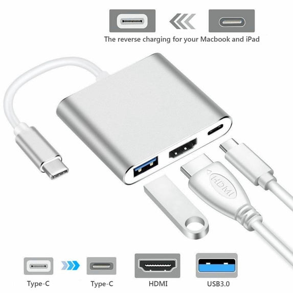 USB C to HDMI Multiport Adapter,Type C Hub to 4K HDMI with USB 3.0 Port and USB C Charging Port, USB-C to HDMI Adapter for MacBook Air/MacBook Pro/ipad pro/Galaxy S10/S9/Surface Book 2/Go/Pro 7
