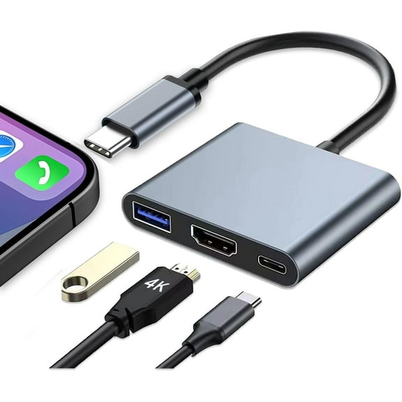 USB C to HDMI Multiport Adapter, USB C Hub, USB C to USB Adapter with 4K HDMI+ USB 3.0 5Gbps + 100W Power Delivery, USB C Dongle for iPhone 15, Samsung, MacBook, iPad pro,Chromebook, Dell, More