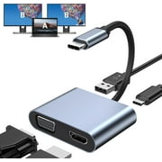 USB C to HDMI VGA Dual Monitor Adapter, 4 in 1 USB C Hub with 4K HDMI, VGA,100W PD, USB 3.0, USB-C to VGA Adapter USB C to HDMI Splitter for iPhone 15 Pro/Max MacBook Pro/Air 2023 iPad Pro
