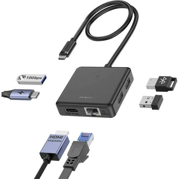 USB C HUB 6in1 with HDMI(4K@60Hz), 100Mbps Ethernet, 100W Power Delivery, 1*USB 3.2 10Gbps and 2*USB 2.0, Compatible iPhone 16 Pro/Max iPad Pro iMac S23 XPS17