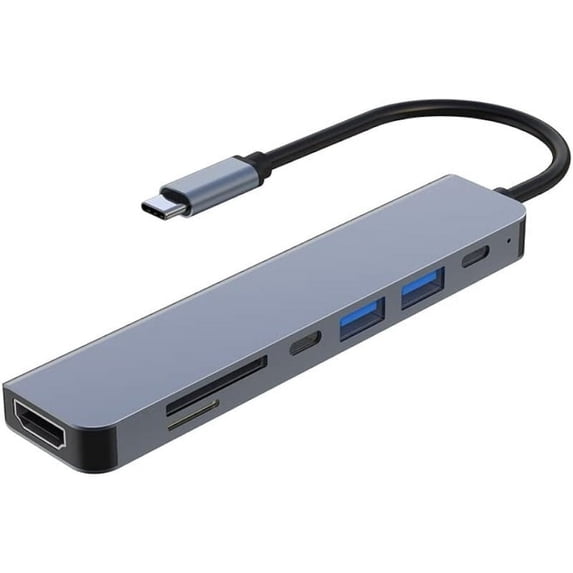 USB C HUB, 7 in 1 USB C Adapter for 4K HD, Dual USB, PD Charging, Data Port Type C, SD/TF Card Reader for MacBook Pro/MacBook Air/iPad Pro/Samsung Galaxy S9 S10/Dell XPS/ChromeBook/HP Laptop ​