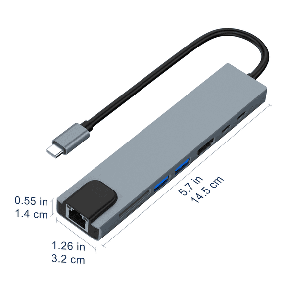 USB C HUB, 8 in 1 USB C Adapter with 4K HDMI, 100W PD, USB C Port, USB 3.0, RJ45 Ethernet, SD/TF Card Reader, Docking Station Compatible with MacBook Pro/Air USB C Laptops and Other Type C Devices