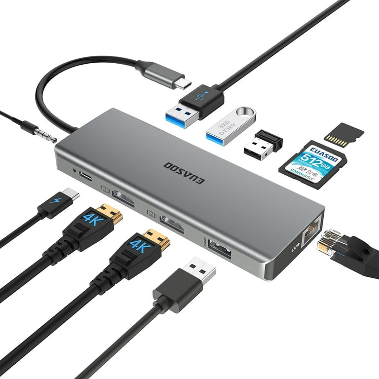 USB 3 Type C Docking Station/Hub w/2 HDMI 4K VGA PD and 4 Ports