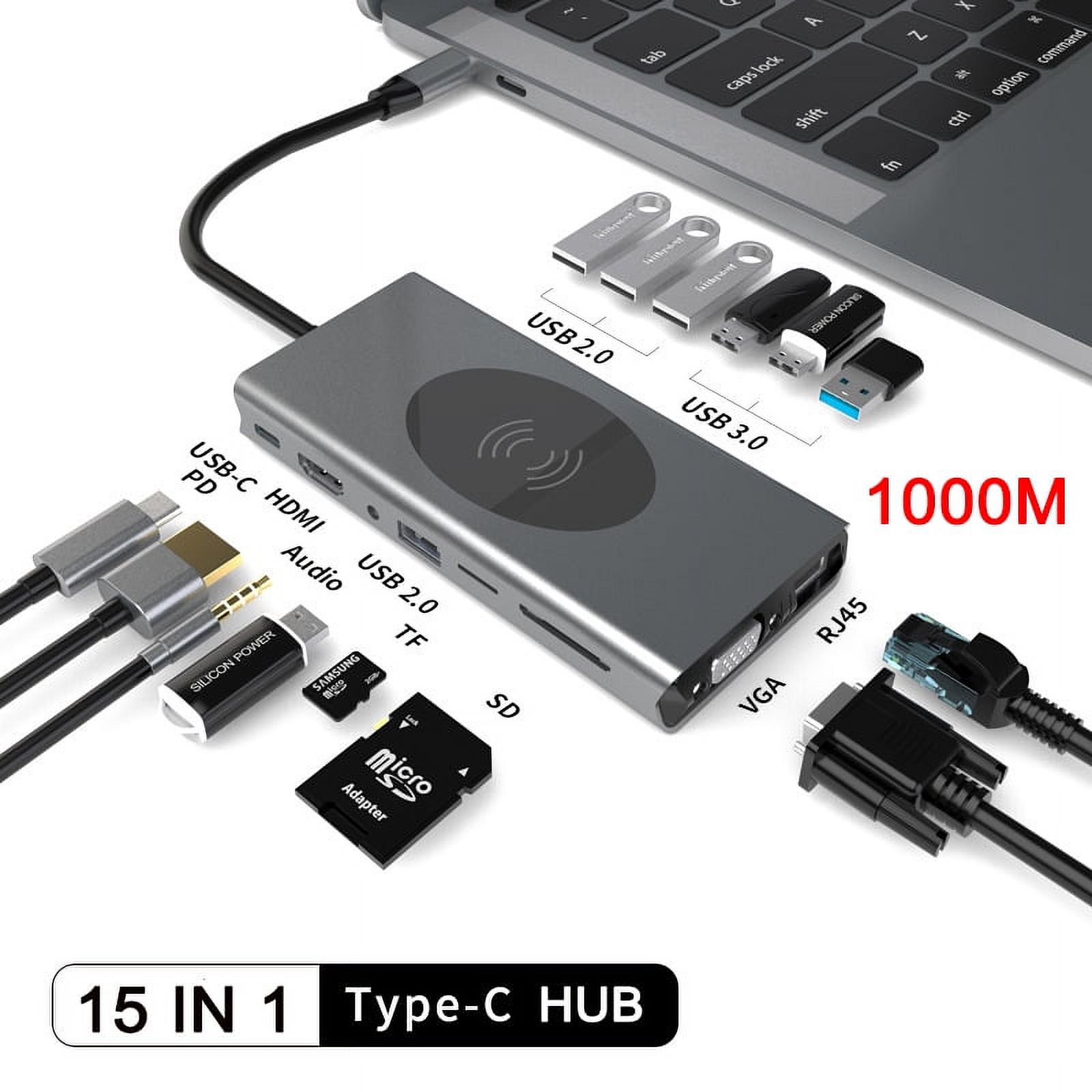 USB C HUB Type C Power Bank Multiport Adapter 15 in 1 Power Adapter