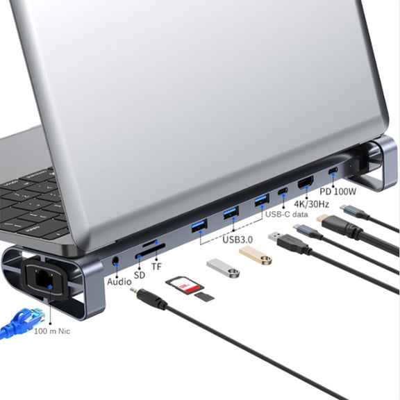 USB C HUB Type C To -Compatible 3.5Mm Audio Jack USB 3.0 Adapter 10 In 1 Type C HUB Dock USB C Splitter Laptop Stand