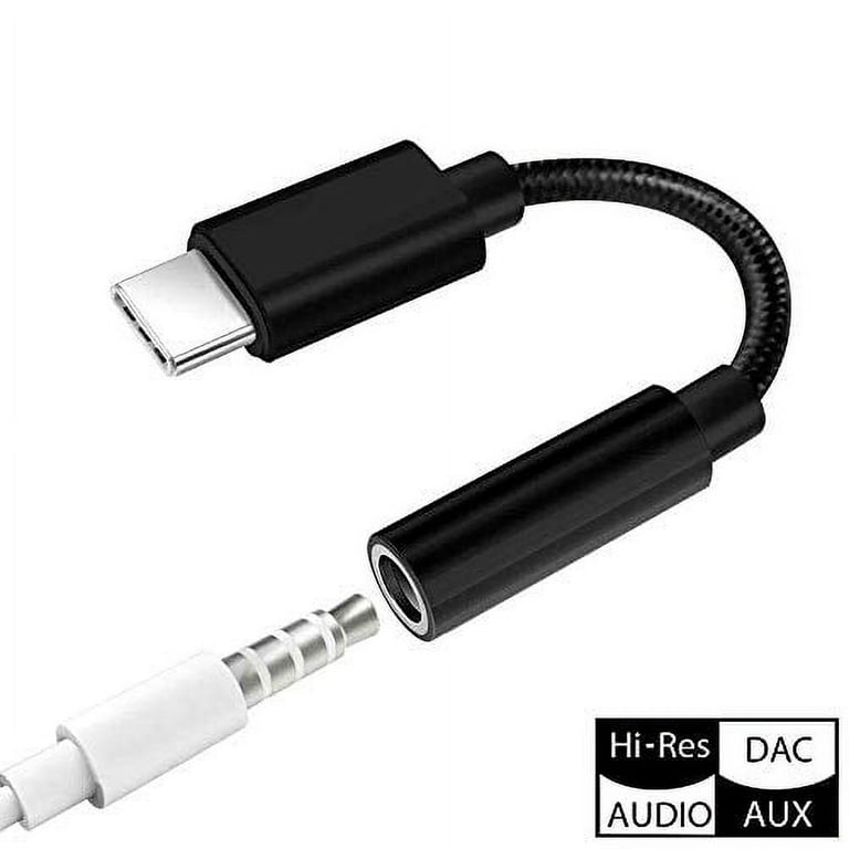 USB C to Headphone Adapter, USB Type C to 3.5mm AUX Audio Adapter  Microphone Connector Nylon Braided Cable for Pixel 2/2XL Essential HTC U11  LG G6/V20 (Black) Upgraded + 