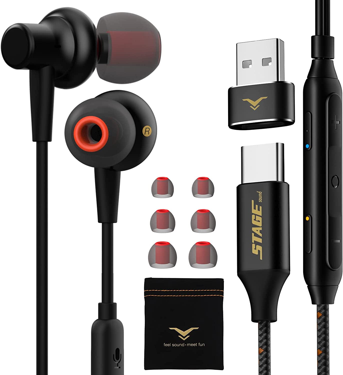 USB C Headphone, Type C Earphones with 7.1 Surround&Mute Button, HiFi