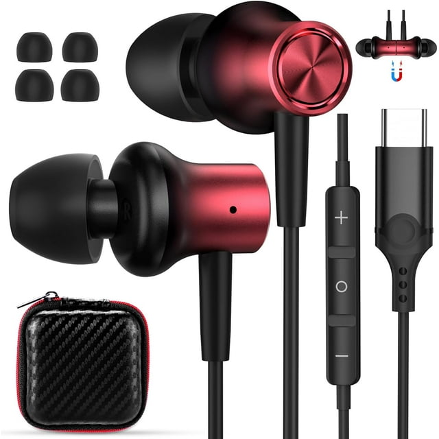 USB C Headphone for iPhone 15 Pro Max Google Pixel 6a 7a 6 7 8 5 Type C Earphone Hifi Stereo Magnetic Wired Earbuds
