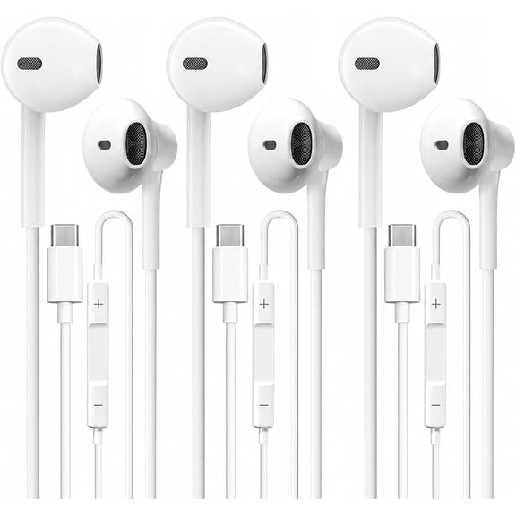 USB C Headphones 3 Pack,Type C Earphones for iPhone 17 16 15 Pro Max Plus iPad Pro Wired USB C Earbuds with Microphone & Remote Control Earphones for Samsung Galaxy S26 S25 S24 Google Pixel
