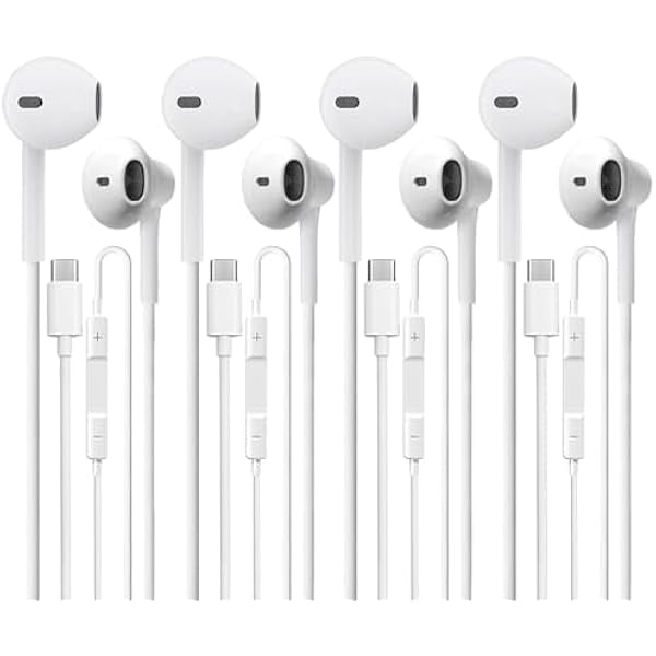 USB C Headphones 4 Pack，USB Type C Earbuds HiFi Stereo USB C Wired Earphones with Microphone Volume Control Compatible with Samsung Galaxy S23 S22 S21 Google Pixel 6 5 4XL/iPad Pro
