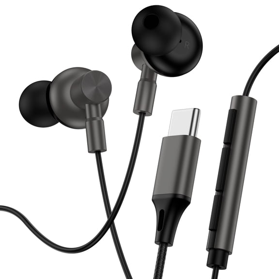USB C Headphones Compatible for iPhone 17 16 15,Type C Wired Earphones Ergonomic In-Ear Headset Earbuds Stereo Headphones with Mic&Remote Control Noise Cancelling Compatible for Samsung Android,Black