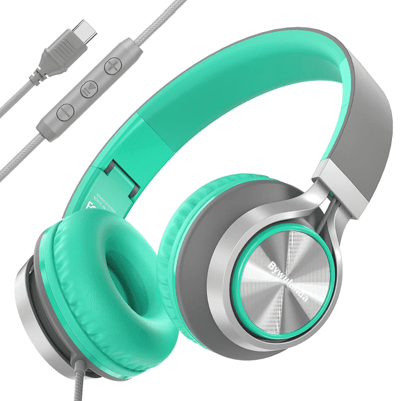USB C Headphones with Mic and Volume Control, Over Ear Stereo Headsets, Wired Foldable Headphones for Smartphones Chromebook Laptop Tablets Travel