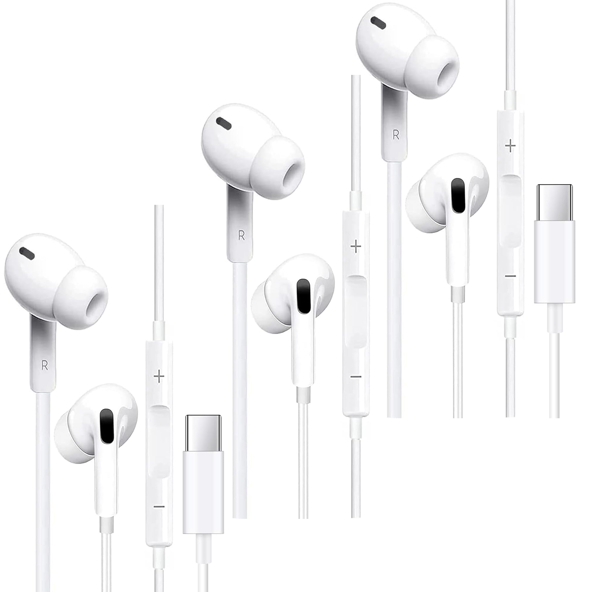 USB C Headphones Pack of 3, Type C Wired Earbuds, In-Ear Headphones with Microphone Noise Canceling Stereo, Earphones Compatible with iPhone 15/Samsung S23/Android/iPad Pro and Most USB C Devices - image 1 of 7