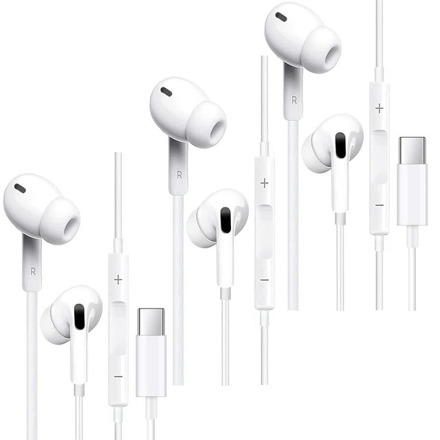 USB C Headphones Pack of 3, Type C Wired Earbuds, In-Ear Headphones with Microphone Noise Canceling Stereo, Earphones Compatible with iPhone 15/Samsung S23/Android/iPad Pro and Most USB C Devices