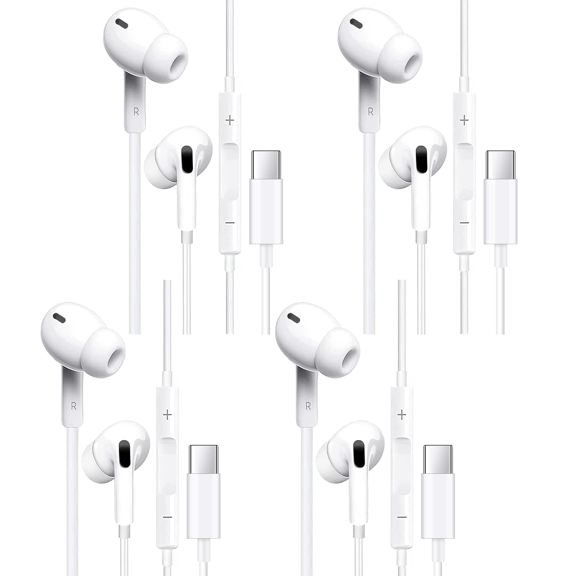 USB C Headphones Pack of 4, Type C Wired Earbuds, In-Ear Headphones with Microphone Noise Canceling Stereo, Earphones Compatible with iPhone 15/Samsung S23/Android/iPad Pro and Most USB C Devices - image 1 of 9