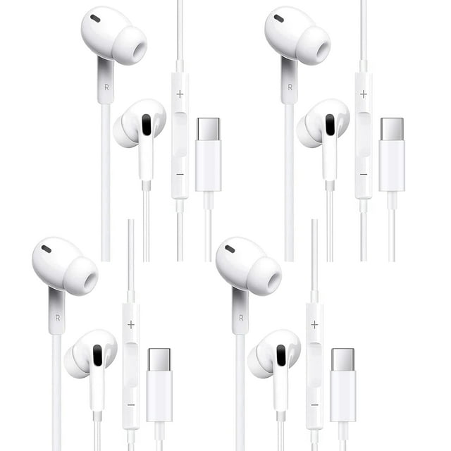 USB C Headphones Pack of 4, Type C Wired Earbuds, In-Ear Headphones with Microphone Noise Canceling Stereo, Earphones Compatible with iPhone 15/Samsung S23/Android/iPad Pro and Most USB C Devices