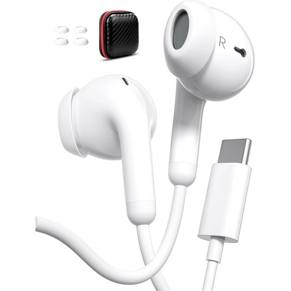 USB C Headphones for Samsung Galaxy A56 A54 A36 S25 Ultra S24 S23 S22 S21 Wired Earbuds with Mic for iPad Pro Air A16 Mini 7 Lightweight Small Ear Type C Earphones for iPhone 17 16 Pro Max 15 Plus