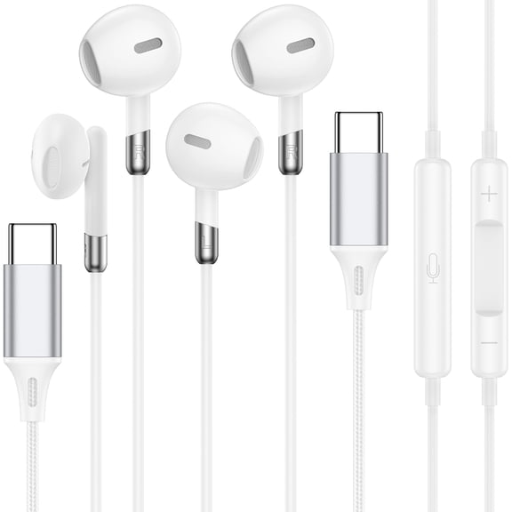 USB C Headphones Wired,2Pack Type C Wired Earphones USBC Wired Earbuds Noise Cancelling Ear Buds w/ Microphone Remote Control USB Type C Headphone Compatible with iPhone 17 16 15 Samsung Android iPad