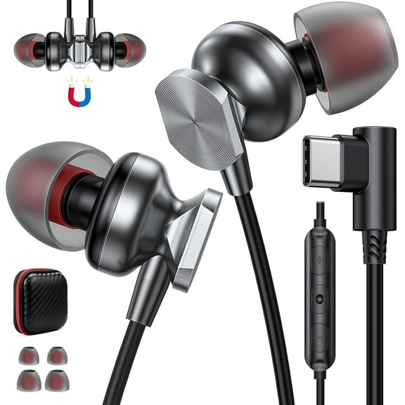 USB C Headphones Wired for MacBook iPad Pro, Type C Earphones with Microphone HiFi Stereo Magnetic in Ear Wired Earbud for Samsung S25 S24 Ultra S23 FE S22+ iPhone 17 16 15 Pro Max Plus Pixel 10 9 8