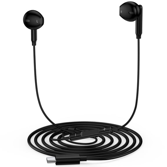 USB C Headphones Wired,1Pack Type C Wired Earphones USBC Wired Earbuds Noise Cancelling Ear Buds w/ Mic Microphone Remote Control Type C Headphone Compatible with iPhone 16 15 Samsung Android iPad