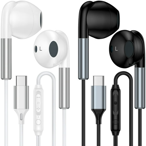 USB C Headphones Wired,2Pack Type C Wired Earphones USBC Wired Earbuds Noise Cancelling Ear Buds w/ Mic Microphone Remote Control Type C Headphone Compatible with Samsung Android iPad