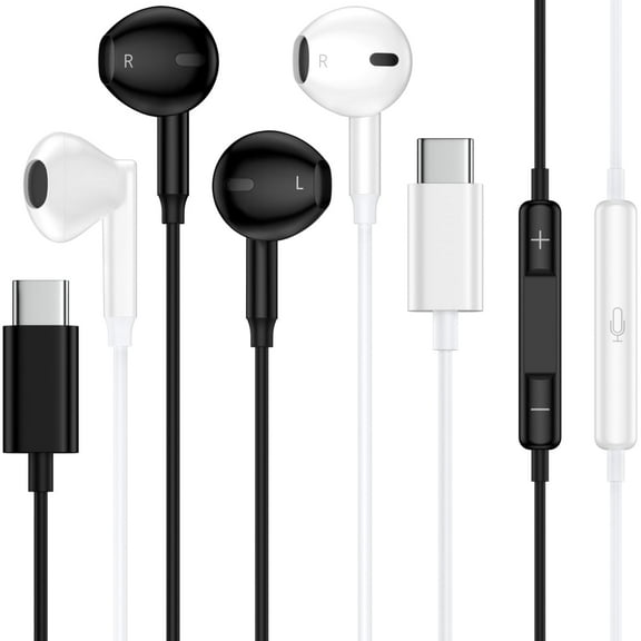 USB C Headphones Wired,2Pack Type C Wired Earphones USBC Wired Earbuds Noise Cancelling Ear Buds w/ Mic Microphone Remote Control Type C Headphone Compatible with Samsung Android iPad