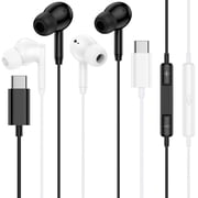 USB C Headphones Wired,2Pack Type C Wired Earphones USBC Wired Earbuds Noise Cancelling Ear Buds w/ Mic Microphone Remote Control Type C Headphone Compatible with Samsung Android iPad