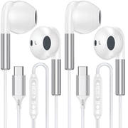 USB C Headphones Wired,2Pack Type C Wired Earphones USBC Wired Earbuds Noise Cancelling Ear Buds w/ Mic Microphone Remote Control Type C Headphone Compatible with Samsung Android iPad
