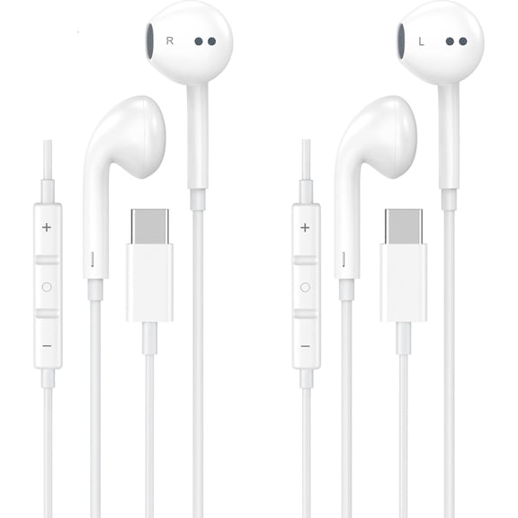 USB C Headphones for iPhone 16 15,2 Pack USBC Type C Earphones with Microphone & Remote Control Noise Cancelling Wired Earbuds for iPhone 17 16 15 Pro Max,iPad,Galaxy S25 S24 Ultra,Pixel 9