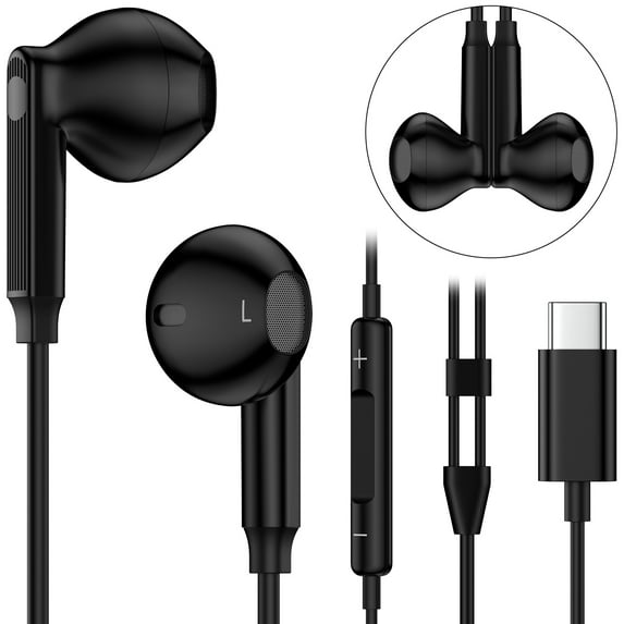 USB C Headphones for iPhone 16/15, Hootek USB C Magnetic Headphones fits for Samsung Galaxy, Wired Earbuds Type C Earphones with Microphone Volume Control Bass Stereo Noise Canceling for iPad Pro