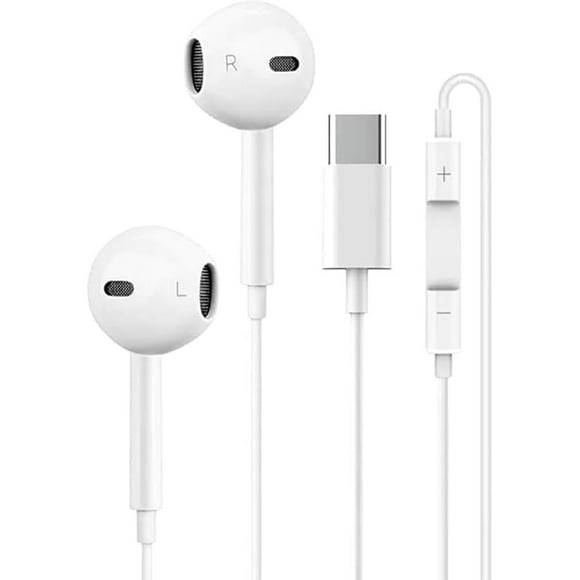 USB C Headphones for iPhone 16/15 Pro Max Plus Type C Earbuds Wired Earphones with Mic & Remote Control Noise Cancelling for iPhone 16/15 pro, iPad Pro, Galaxy S24/S23/S22/S21/ White