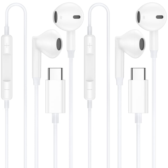 USB C Headphones for iPhone 17/16/15, 2 Pack Type C Magnetic Wired Earphones Ergonomic In-Ear Headset HiFi Stereo Earbuds with Mic&Volume Control Noise Cancelling Compatible for Samsung Android,White