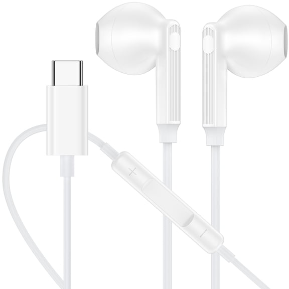 USB C Headphones for iPhone 17/16/15, Type C Magnetic Wired Earphones Ergonomic In-Ear Headset Hi-Fi Stereo Sound Earbuds with Mic&Volume Control Noise Cancelling Compatible for Samsung Android,White