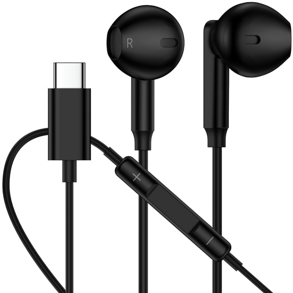 USB C Headphones for iPhone 17/16/15, Type C Magnetic Wired Earphones Ergonomic In-Ear Headset Hi-Fi Stereo Sound Earbuds with Mic&Volume Control Noise Cancelling Compatible for Samsung Android,Black