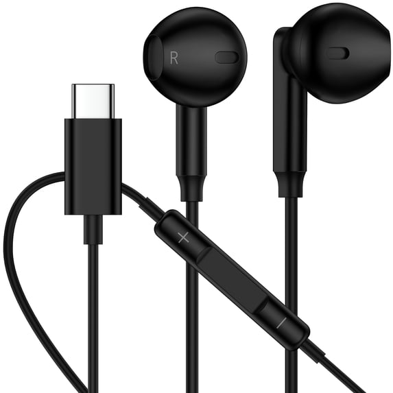 USB C Headphones for iPhone 17/16/15, Type C Magnetic Wired Earphones Ergonomic In-Ear Headset Hi-Fi Stereo Sound Earbuds with Mic&Volume Control Noise Cancelling Compatible for Samsung Android,Black